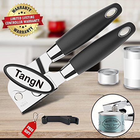 Can Opener,Smooth Edge Manual Can Opener,Sharp and Hard Stainless Steel Cutting Edge,Round Knob With The Right Size, Comfortable Ergonomic Handle Opener.And We Give You The mini Bottle Opener for Free