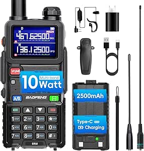 BAOFENG 5RM Ham Radio 10W High Power(Upgrade of UV-5R),8 bands Long Range Two Way Radio Handheld,NOAA, Frequency Copy,999CH,USB C Charging 2500mAh Battery,6.1" &15.12" 771 Long Antenna-1 Pack Full Kit