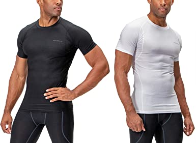 DEVOPS Men's 2~3 Pack Cool Dry Athletic Compression Short Sleeve Baselayer Workout T-Shirts