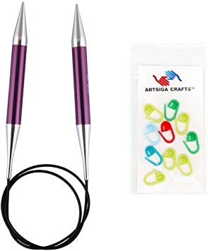 Knitter's Pride Knitting Needles Zing Fixed Circular 24 inch Size US 17 (12mm) Bundle with 10 Artsiga Crafts Stitch Markers 140109