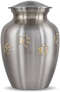 Pet Urn - Ottillie Paws Legacy Memorial Pet Cremation Urns for Dogs and Cats Ashes Hand Carved Brass Memory Keepsake Urn (Pewter, Horizontal, Brass, Small)