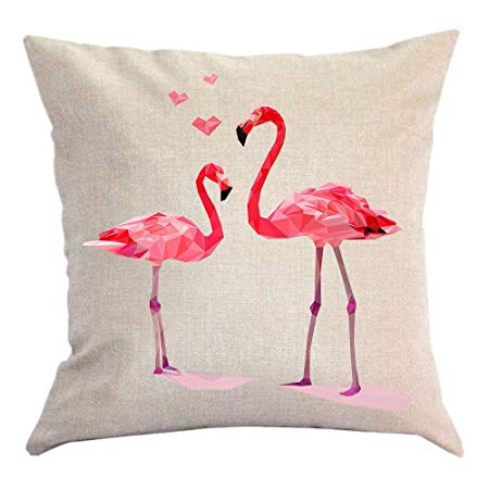 Feddiy Throw Pillow Covers - Decorative Pillow Cases Custom Linen Cushion Sofa Office Home Decor For Women Men (Blue Black Yellow White Green Orange Pink Grey) (Flamingo,18x18)