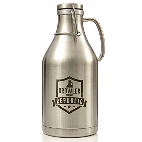 The Flagon - Stainless Steel Beer Growler With Handle & Swing Top 64oz Double Wall Insulated