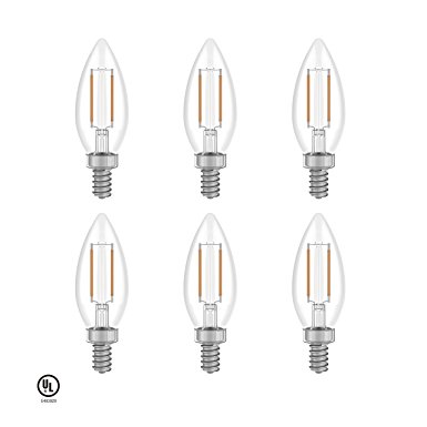 LUNO B11 Dimmable Filament LED Bulb, 2.5W (25W Equivalent), 200 Lumens, 2700K (Soft White), Small Base (E12), UL Certified (6-Pack)