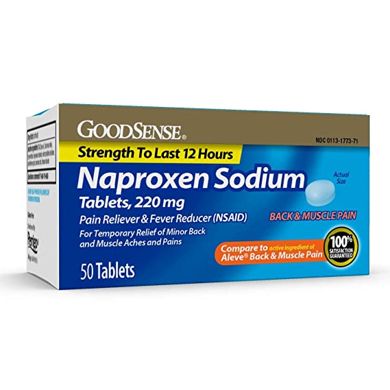 GoodSense Naproxen Sodium Tablets, 220 mg, All Day Pain Reliever and Fever Reducer, Strength to Last 12 Hours, 50 Count