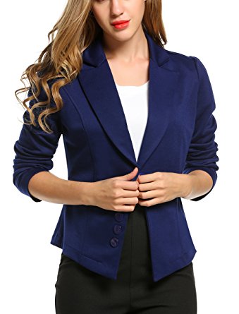 ACEVOG Women's Long Sleeve Solid Casual Work Office Slim One Button Blazer