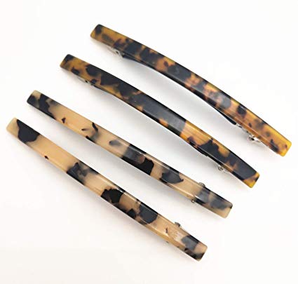 4 Pack 4 Inches Elegant Automatic Hair Clip Long and Thin Handmade Celluloid Onyx Hair Clip Barrette Ponytail Holders for Women Girls