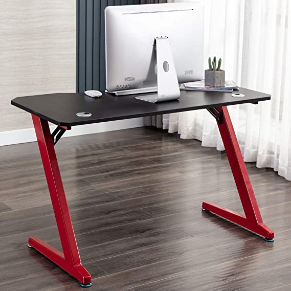 Gaming Desk Gaming Table Home Office Desk Studio Workstation Large Size 47.2 inch Durable Z-Shape Frame Carbon Fiber Surface Computer Desk (Dark Grey)
