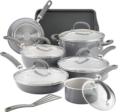 Rachael Ray Create Delicious Nonstick Cookware Pots and Pans Set, 13 Piece, Gray Shimmer