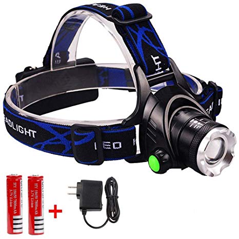 Zoomable 3 Modes Super Bright LED Headlamp with Rechargeable Batteries,Wall Charger