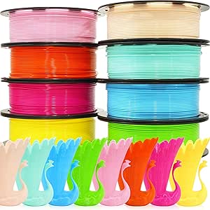 TTYT3D 1.75mm 3D Printer PLA Filament 8 Colors Bundle: Pink, Yellow, Orange, Lime Green, Sky Blue, Cyan, Beige, Rose Red, 8 Spools Packed, Each 250g, Total 2Kg 3D Printing Material, 250g x 8 Spools