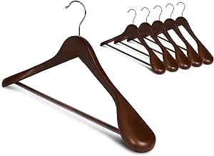 StorageWorks Extra Wide Shoulder Wooden Hangers, 6 Pack Heavy Duty Suit Hangers for Closet, Natural Wood Hangers for Coats, Jackets, Pants, Light Walnut Color