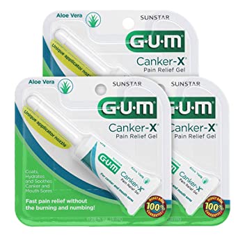 GUM Canker-X Pain Relief Gel, 0.28 Ounce Tube (Pack of 3)