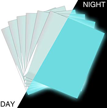 6 Sheets Glow in The Dark Glow Blue Vinyl Luminous Heat Transfer Vinyl HTV for Shirt 12×10