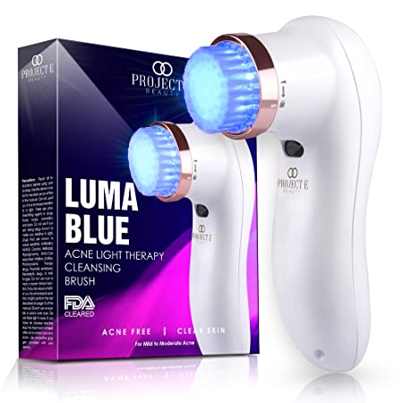 Project E Beauty Luma Blue | Acne Light Therapy Pimple Cleansing Brush FDA Cleared 415nm Photon LED 360° Rotation Reduce Inflammation Smooth Improving Sensitive Skin Calming Treatment Facial Device