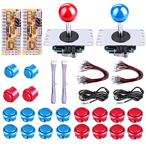 FOME Arcade DIY Parts, Arcade Buttons Kit Game Buttons Kit USB Encoder 2 Sets USB Computer Control Board Wire 2 x 5Pin Joysticks 4x24mm Push Button 16x30mm Buttons For Arcade Games DIY Kits