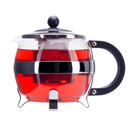 Stunning Glass Globe Teapot w/ Cozy Warmer, 1200 Ml - high-quality borosilicate glass, Beautiful Chrome Finish Tea Kettle - 9cm Stainless Steel Infuser, Large Enough for 4 to 5 Cups of tea
