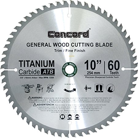 Concord Blades WCB1000T060HP 10-Inch 60 Teeth TCT General Purpose Hard & Soft Wood Saw Blade