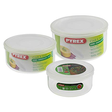 Pyrex Cook & Store 3 Piece Multi-function Round Glass Dish