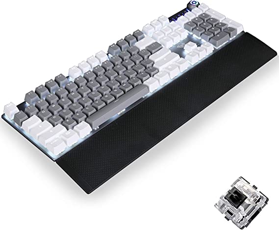 Mechanical Gaming Keyboard,Programmable,Metal Panel Removable Magnetic Wrist Rest Ergonomic Remappable,for Office and Game,for PC Desktop Laptop Computer (White-Gray-Black switches)