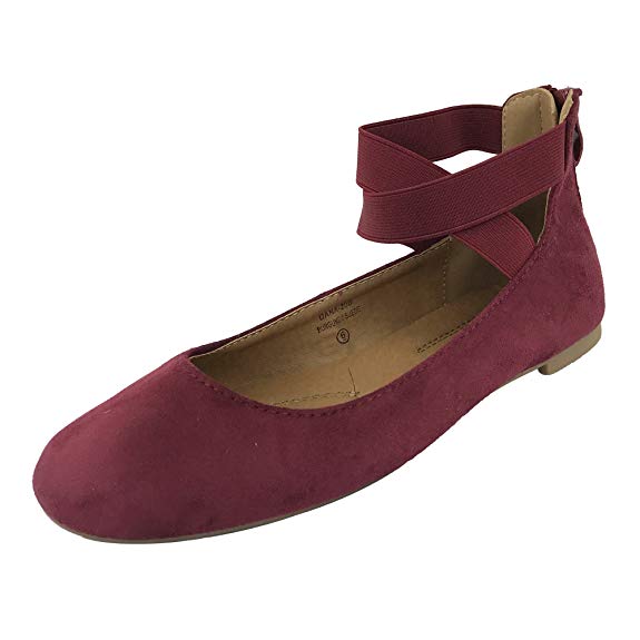 ANNA Dana-20 Women's Classic Ballerina Flats Elastic Crossing Straps