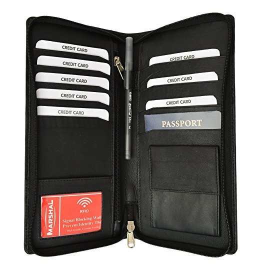RFID Premium Leather Zipper Travel Credit Card Passport Wallet