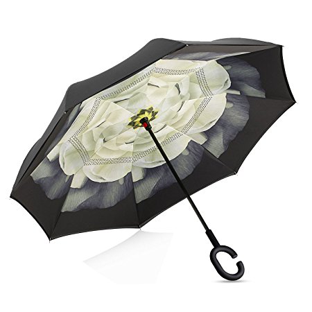 Amagoing Car Inverted Umbrella Double Layer Windproof Reverse Umbrella for Rain Sun