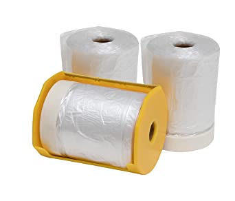 Masking Film Dust Sheet Roll with Easy Tear Dispenser – 55cm x 30m – 8-Micron – For Professionals and DIY projects – 3 Pack