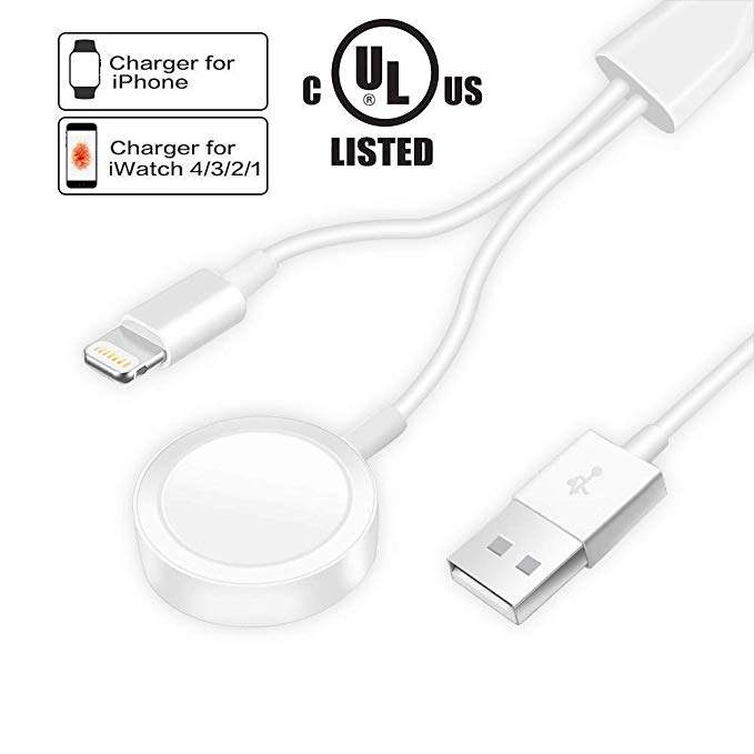 [UL-Certified] iWatch Apple Charger, 2 in 1 iPhone Charger Portable Cable Compatible with for Apple Watch Series 4/3/2/1/iPhoneXR/XS/XS Max/X/8/8Plus/7/7Plus/6/6Plus/iPad4/iPad Air/Mini/airpods