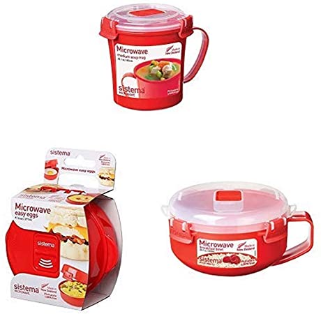 Sistema Microwave Essentials Set with Soup Mug, Microwave Egg Cooker, and Breakfast Bowl