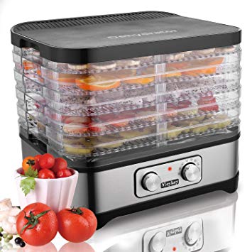 Meykey Food Dehydrator with Temperature Controller 35-70°C, Fruit-Meat Dryer, Digital Dehydrator, BPA-Free, 250W / Button