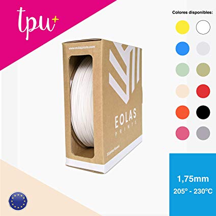 EOLAS PRINTS Premium Flexible TPU 3D Printer Filament Food and Toy Safe, White Color RAL 9010, 1.75 mm, Dimensional Accuracy  /- 0.05 mm, 1 kg (2.2 lb) ABS Spool with Resealable Bag