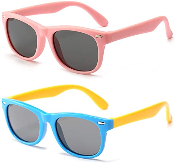 HMILYDYK Boys and Girls Kids Sunglasses Rubber UV400 Flexible Frame Polarized Sunglasses for Kids Ages 3-10 (pink blue yellow)