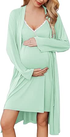 Ekouaer Womens Maternity Nursing Gown and Robe Set Labor Delivery Nuring Nightgowns for Hospital Breastfeeding Robes