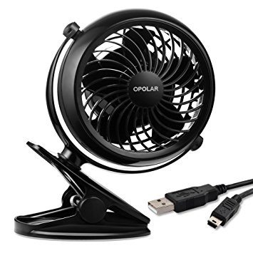 OPOLAR Clip and Desktop Quiet Fan, Rotatable Clamp Fans, USB or Battery Powered [4 AA Batteries Required（not included)] for Baby Stroller, Home, Office, and Outdoor -One Setting