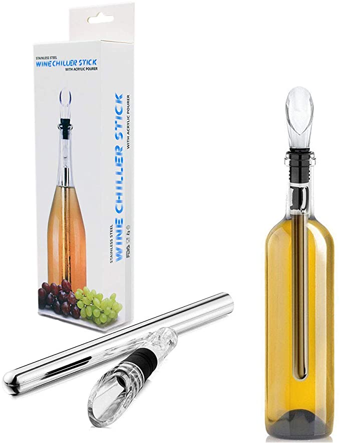 Wine Chiller - Wine Cooler Stick, 3 in 1 Stainless Steel Wine Bottle Chiller with Aerator and Pourer, Perfect Wine Accessories Gift.