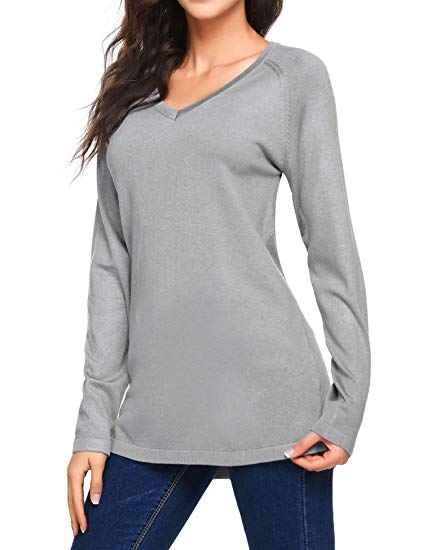 Women's Long Sleeve V Neck Plus Size Loose Pullover Sweater