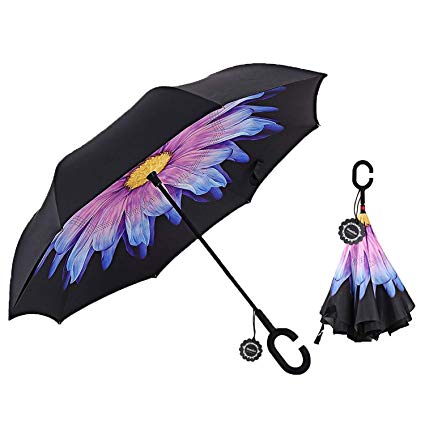 Monstleo Inverted Umbrella,Double Layer Reverse Umbrella for Car and Outdoor Use by, Windproof UV Protection Big Straight Umbrella With C-Shaped Handle and Carrying Bag