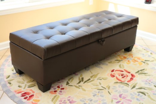 Home Life Mission Brown Tufted Leather Storage Ottoman Bench