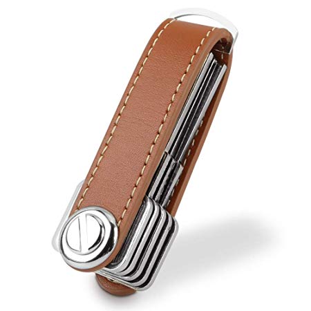Bosiwee Smart Key Organizer, Compact Key Holder Leather Keychain, Folding Pocket Key Holder Chain (4-16Keys)