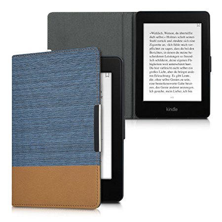 kwmobile canvas cover for Amazon Kindle Paperwhite - linen e-book case cover protective cover in blue brown