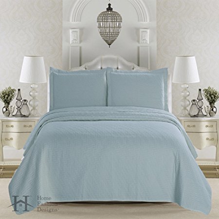 Emerson Collection 3-Piece Luxury Quilt Set with Shams. Soft All-Season Microfiber Bedspread and Coverlet in Solid Colors. By Home Fashion Designs Brand. (King, Cloud Blue)