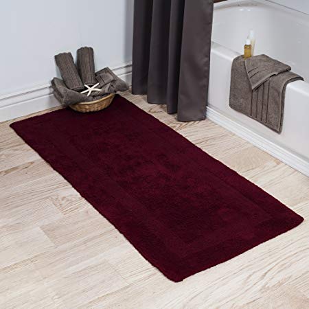 Lavish Home Cotton Bath Mat- Plush 100 Percent Cotton 24x60 Long Bathroom Runner- Reversible, Soft, Absorbent, and Machine Washable Rug by (Burgundy)