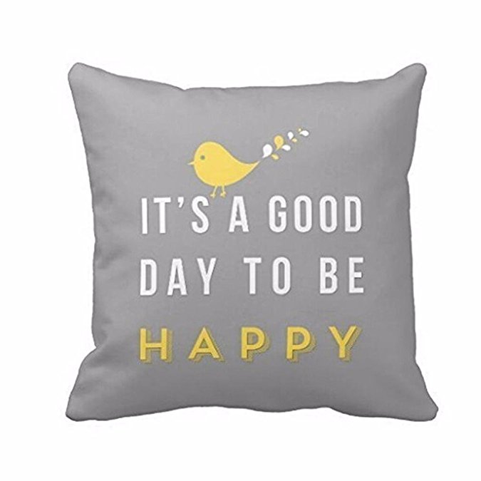 Decorbox A Good Day To Be Happy Quote Pattern 16x16 Inch Polyestest Cotton Square Throw Pillow Case Decorative Durable Cushion Slipcover Home Decor Standard Size Accent Pillowcase Encasement Cover