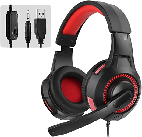 Rehomy Gaming Headset, USB Wired Over-Ear Surround Earphone with Noise Reduction Microphone, Compatible with PC, Xbox One, PS4, Mac, Computer