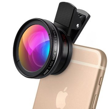 Universal Camera Lens Kit, Amir® 2 in 1 Clip-On, 0.45X Professional Wide Angle High Definition Lens with 37mm Thread, 12.5X Macro Mobile Camera Lens, for iPhone 6 / 6S / 6 Plus, iPhone 5 / 5C /5S /4 / 4S,Samsung, Galaxy, Note, Android Smartphone and Pro Camera