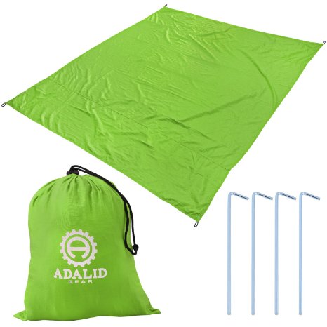 Beach Blanket with Accessories Nylon Tote Pouch and 4 Stakes  Pegs - Also Used as Outdoor Camping Gear Oversized Mat Shade Tarp and Picnic Throw
