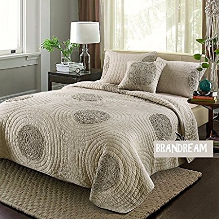 Brandream King Size Taupe Bed Quilt Set Luxury Bedspread Shabby