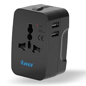 OREI Universal Travel Adapter - 3 in 1 Worldwide Travel Adapter with Dual USB - Universal Socket with 2X USB-A 2.4A - Travel Adapter for US, Europe & more - 3 Year Warranty