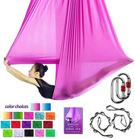 Aerial Yoga Hammock L:5M W:2.8M Aerial Pilates Silk Yoga Swing Set with 2000 Ibs Load Include Carabiner,Daisy Chain, Pose Guide